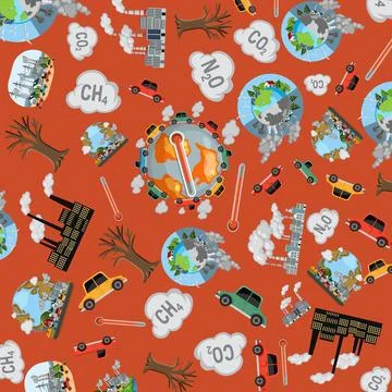 Vector Illustration Pattern of Global Warming and Climate Change Symbols Stock Illustration