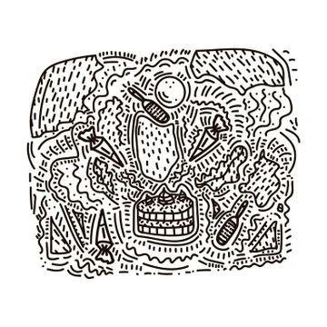 Vector illustration of a pattern of kitchen doodles. Cartoon set of cooking in a Stock Illustration