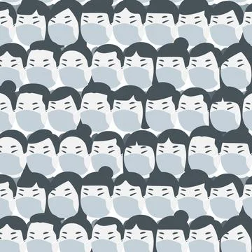 Vector illustration pattern of people wear medical mask. Crowd of asian people. 스톡 일러스트