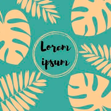 Vector illustration pattern of tropical beach leaves, palm, monstera, orange  Illustrazione stock