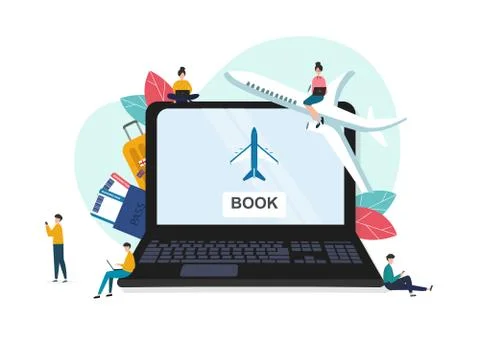 Vector illustration of pc with booking web site on screen Illustrazione stock