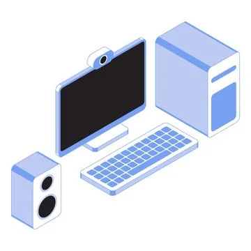 Vector illustration of a pc set up in a minimalist isometric style Stock Illustration