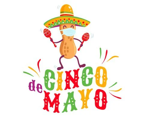 Vector illustration of peanut in sombrero for Cinco de mayo festival. 库存插图