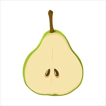 Vector illustration of a pear cut in half. Green fruit on a white background. Stock Illustration