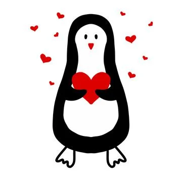 Vector illustration of a penguin with hearts. Stock Illustration