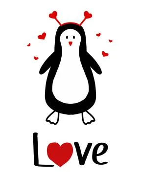 Vector illustration of a penguin with hearts. Stock Illustration