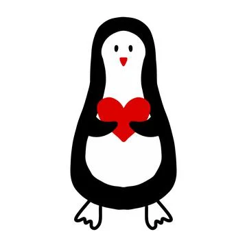 Vector illustration of a penguin with hearts. Stock Illustration