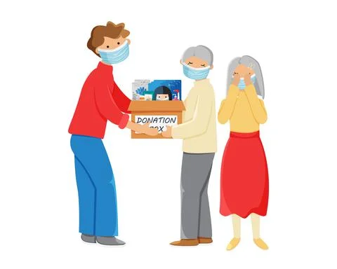 Vector illustration of people with donation box isolated on white background. 스톡 일러스트
