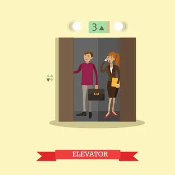 Vector illustration of people in elevator, flat style Stock Illustration