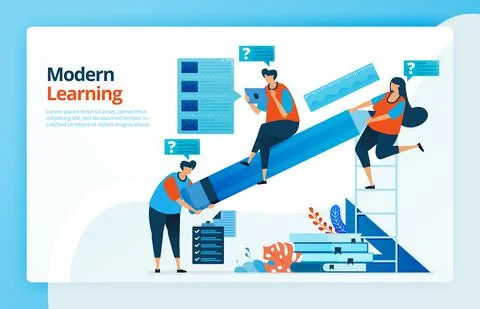 Vector illustration of people with internet based modern learning, people rai Illustrazione stock