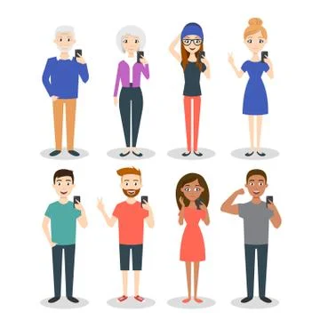 Vector illustration of people making selfie. Concept of modern life. Stock Illustration