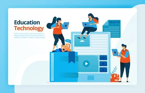 Vector illustration of people with modern technology education. study with a  Stock Illustration