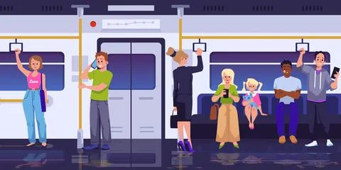 Vector Illustration of people standing, siting, talking at the phone in the Stock Illustration