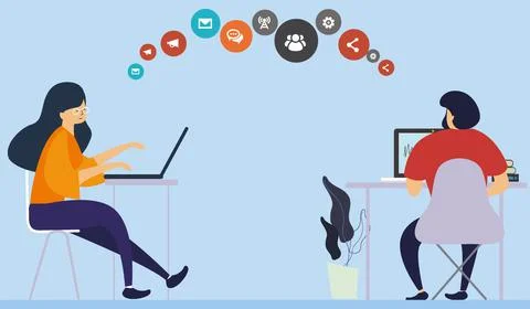 Vector illustration of people using laptops working at the office Stock Illustration