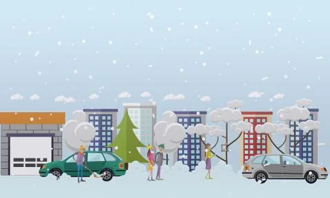 Vector illustration of people winter activities design elements, flat style Stock Illustration