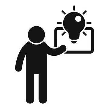 Vector illustration of a person with a lightbulb, symbolizing idea presentation 스톡 일러스트