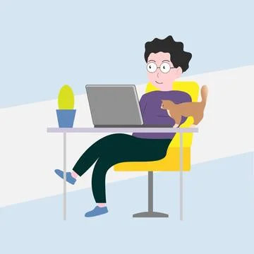 Vector illustration of a person's work, study at a computer. Stock Illustration