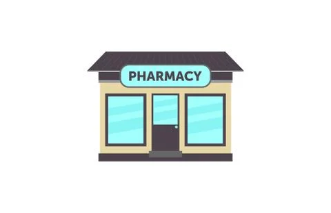 Vector illustration pharmacy shop front facade icon. PHARMACY building exterior. Stock Illustration