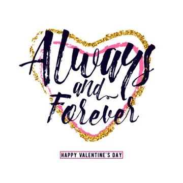 Vector illustration of phrase Always and forever, inscribed in a heart shape Stock Illustration