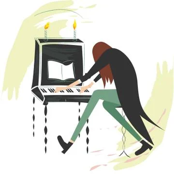 Vector illustration of a pianist passionately performing music Stock Illustration