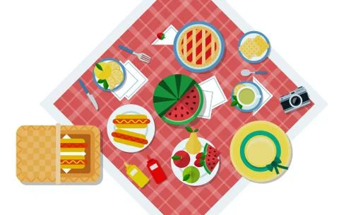 Vector illustration of a picnic in the park top view illustration in a flat Ilustración de archivo