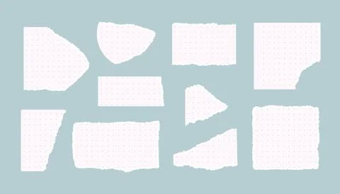 Vector illustration of pieces of torn white lined, squared notebook papers Stock Illustration