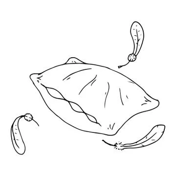 Vector illustration of a pillow. Hand drawn feather pillow. Stock Illustration
