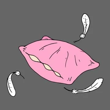Vector illustration of a pillow. Hand drawn feather pillow. Stock Illustration