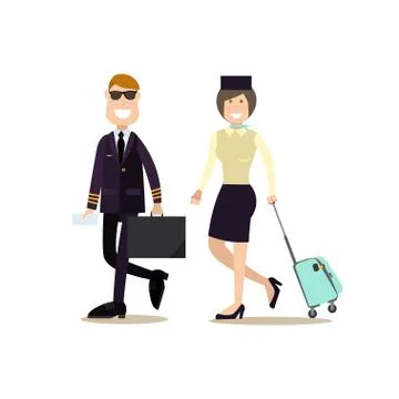 Vector illustration of pilot and stewardess in flat style Stock Illustration