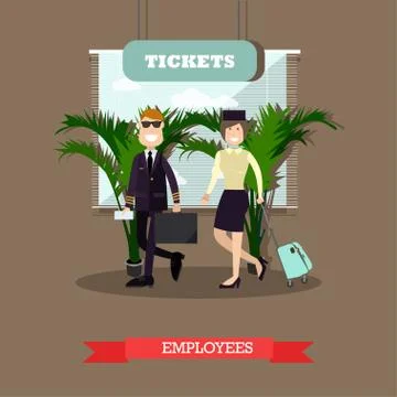 Vector illustration of pilot and stewardess in flat style Stock Illustration