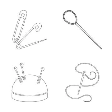 Vector illustration of pin and sewing icon. Collection of pin and sketch stock Stock Illustration