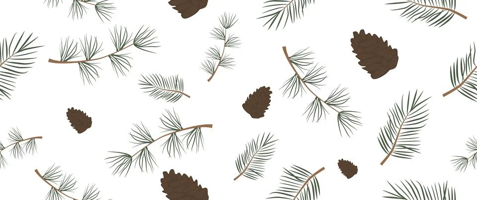 Vector illustration. Pine branches and cones. Seamless pattern. Suitable fo.. Stock Illustration