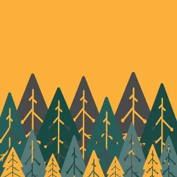 Vector illustration of pine forest, particolored christmas trees on yellow Illustrazione stock