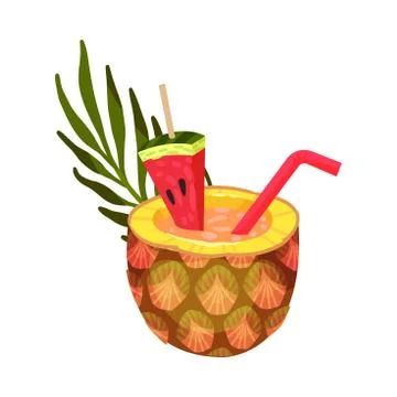 Vector Illustration Of Pineapple Cocktail With A Slice Of Watermelon Stock Illustration