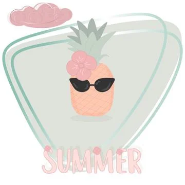 Vector illustration with pineapple in glasses and the inscription "summer". Stock Illustration