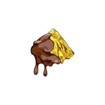 Vector illustration of pineapple in melted chocolate. Fondue, traditional Stock Illustration