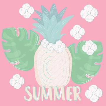Vector illustration of a pineapple with palm leaves. Stock Illustration