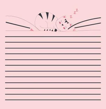 Vector illustration of a pink background and cat sleeping Illustrazione stock