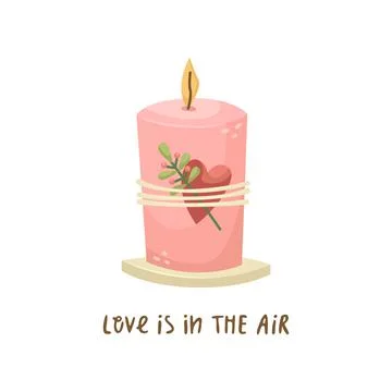 Vector illustration of a pink candle decorated with a heart and a branch of a Stock-Illustration