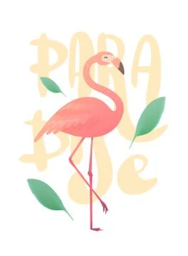 Vector illustration of a pink flamingo. Stock Illustration