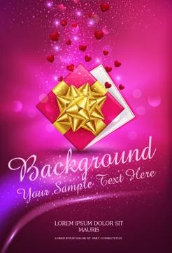 Vector illustration . Pink gift box with gold bow, on a pink bright backgroun Illustrazione stock