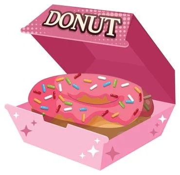Vector Illustration of a Pink Glazed Donut Inside an Open Pink Box Illustrazione stock