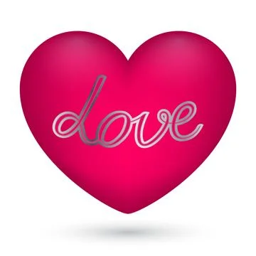 Vector illustration of pink heart with text love in the center on white backg Illustrazione stock