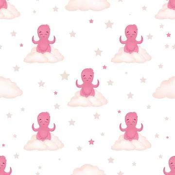 Vector illustration of a pink octopus. Seamless pattern for babies. Sea squid 스톡 일러스트