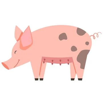 Vector illustration of a pink pig in a flat style Stock Illustration