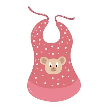 Vector illustration of a pink polka dot bib for a baby with a bear face. Stock Illustration