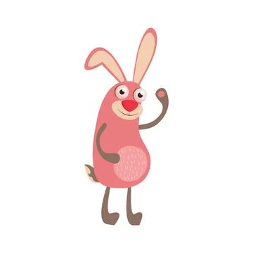 Vector illustration of a pink rabbit on a white background. Funny hare Stock Illustration