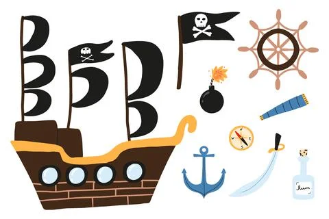 Vector illustration of pirate accessories. Stock Illustration