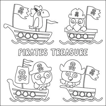 Vector illustration of pirate bird has found the treasure in cartoon style... Illustrazione stock