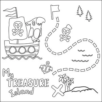 Vector illustration of pirate bird has found the treasure in cartoon style... 库存插图
